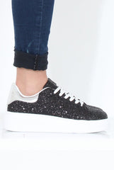 Black Glitter Platform Trainers - Erin-Trainers