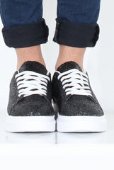 Black Glitter Platform Trainers - Erin-Trainers
