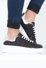 Black Glitter Platform Trainers - Erin-Trainers
