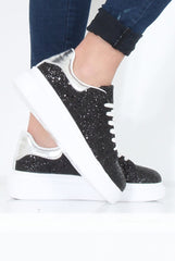 Black Glitter Platform Trainers - Erin-Trainers