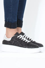 Black Glitter Platform Trainers - Erin-Trainers