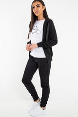 Black Glitter Side Stripe Crepe Tracksuit - Gionna-Co-ords