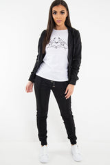 Black Glitter Side Stripe Crepe Tracksuit - Gionna-Co-ords