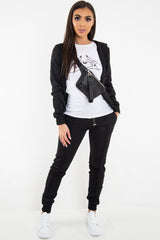 Black Glitter Side Stripe Crepe Tracksuit - Gionna-Co-ords