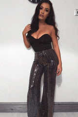 Black Glitter Wide Leg Trousers - Jalessa-Trousers