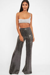 Black Glitter Wide Leg Trousers - Jalessa-Trousers