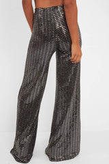 Black Glitter Wide Leg Trousers - Jalessa-Trousers