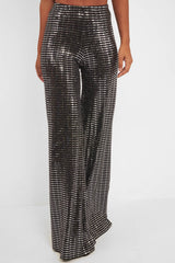 Black Glitter Wide Leg Trousers - Jalessa-Trousers