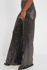 Black Glitter Wide Leg Trousers - Jalessa-Trousers