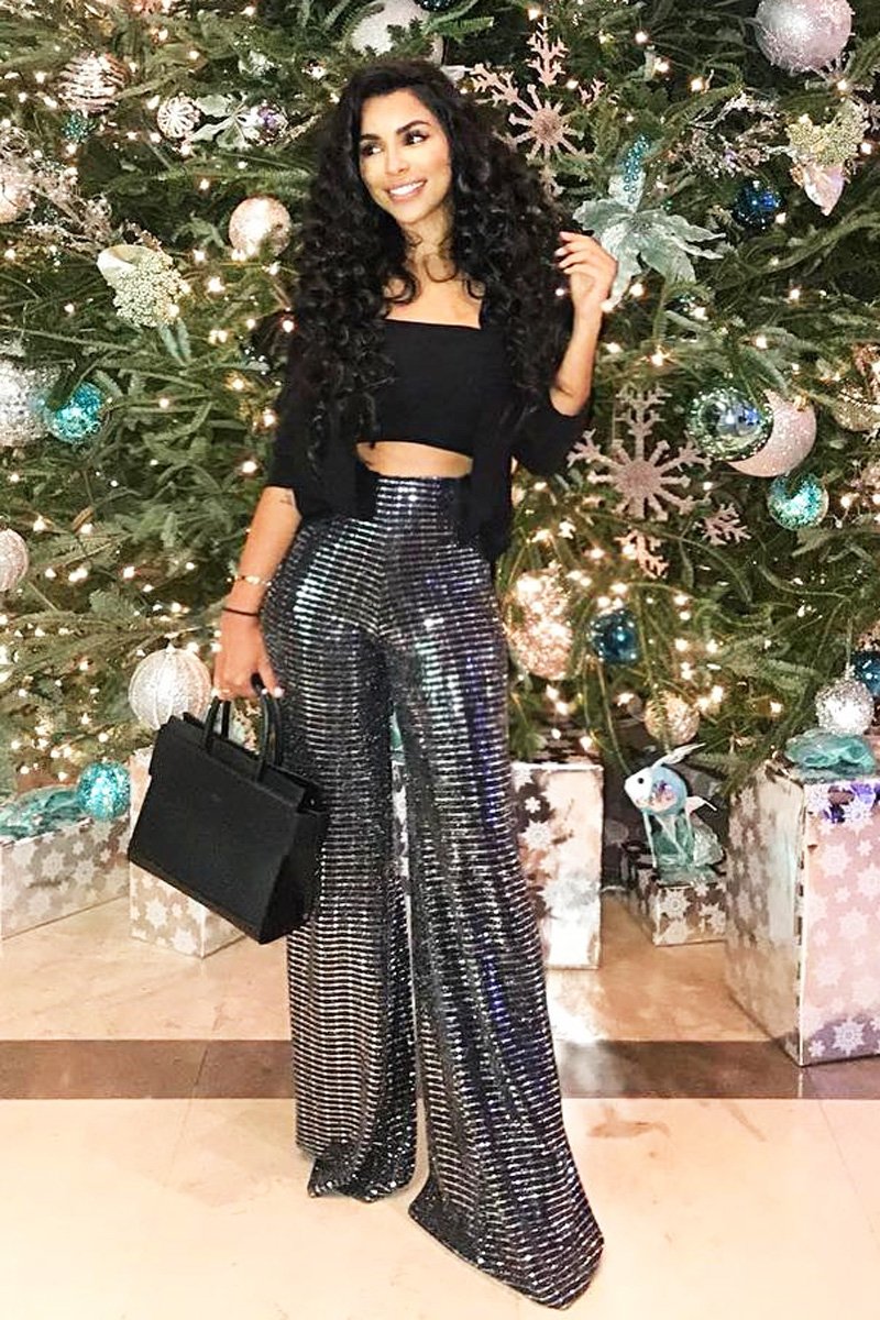 Black Glitter Wide Leg Trousers - Jalessa-Trousers