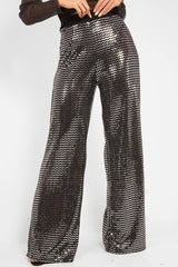 Black Glitter Wide Leg Trousers - Kimberlie-Trousers