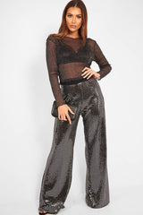 Black Glitter Wide Leg Trousers - Kimberlie-Trousers