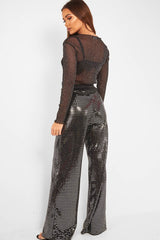 Black Glitter Wide Leg Trousers - Kimberlie-Trousers