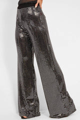 Black Glitter Wide Leg Trousers - Kimberlie-Trousers