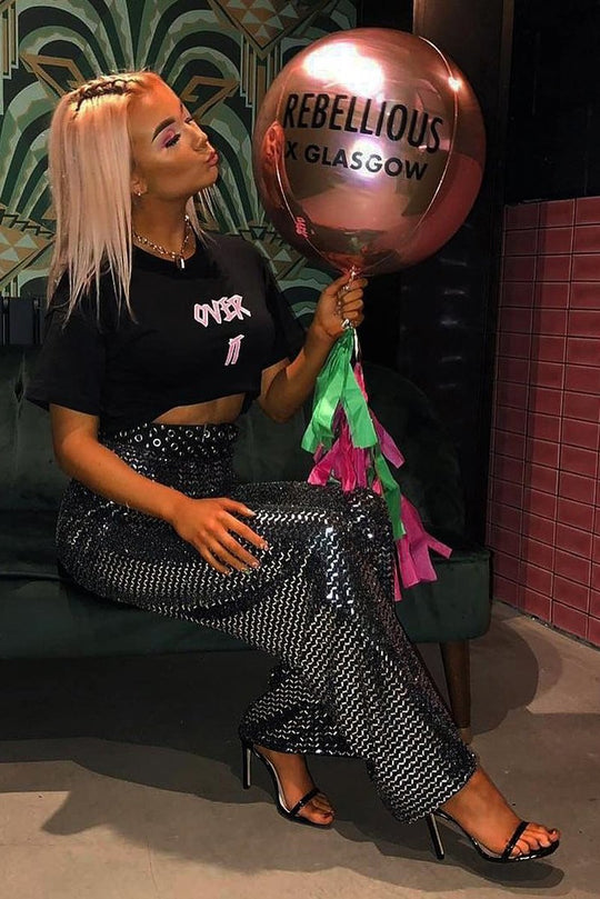 Black Glitter Wide Leg Trousers - Kimberlie