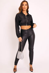 Black Glitter Zip Front Cropped Jacket - Heidi-Jackets