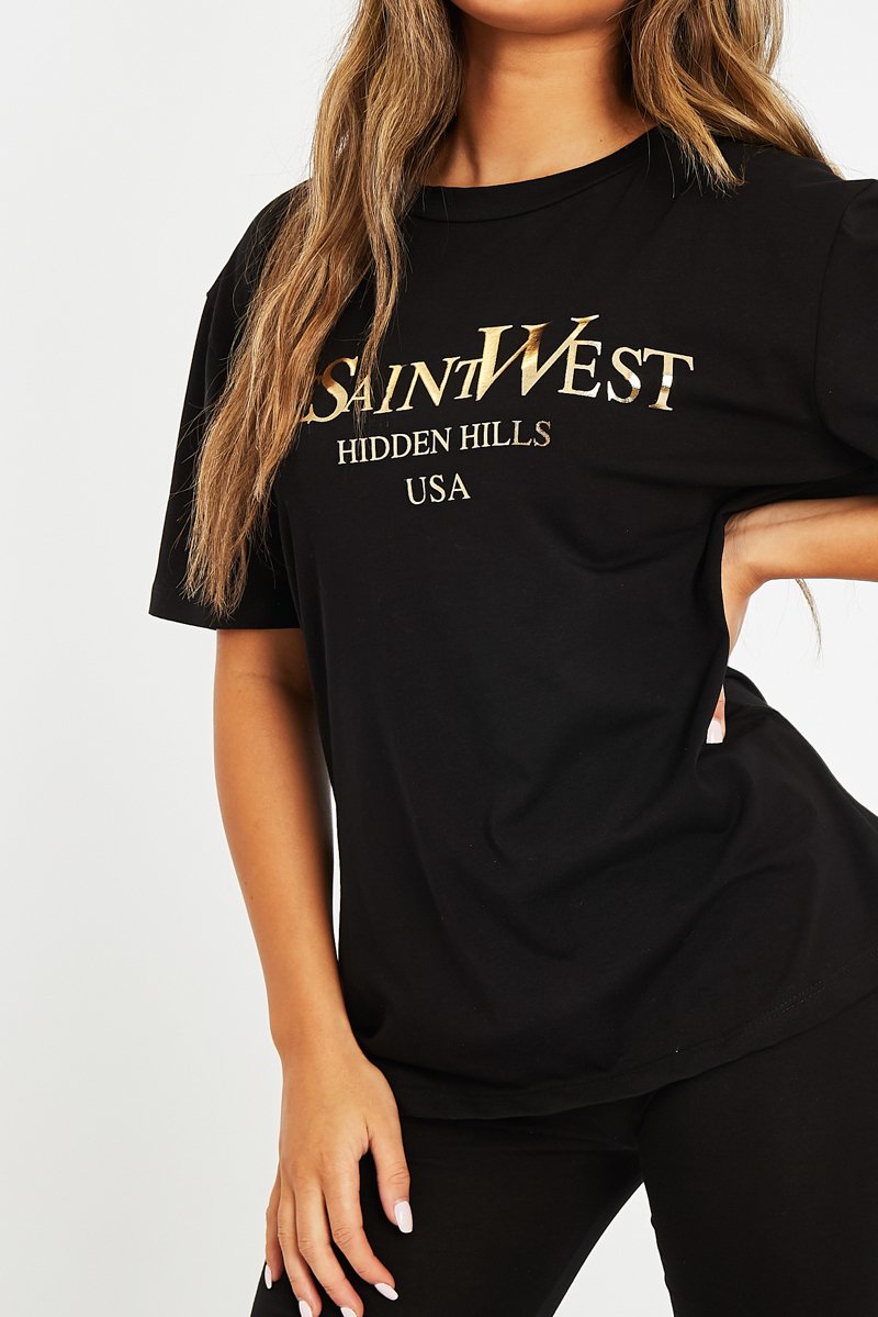 Black Gold Beverly Hills T-shirt Cycling Shorts Co-ord - Laura-Co-ords