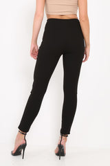 Black Gold Button Front Skinny Trousers - Aivy-Trousers