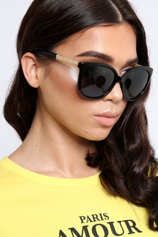 Black Gold Cage Detail Sunglasses - Riko