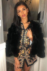 Black Gold Chain Print Belted Shirt Dress - Estie-Dresses