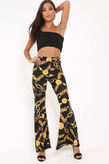 Black Gold Chain Print Flared Trousers - Brooke-Trousers