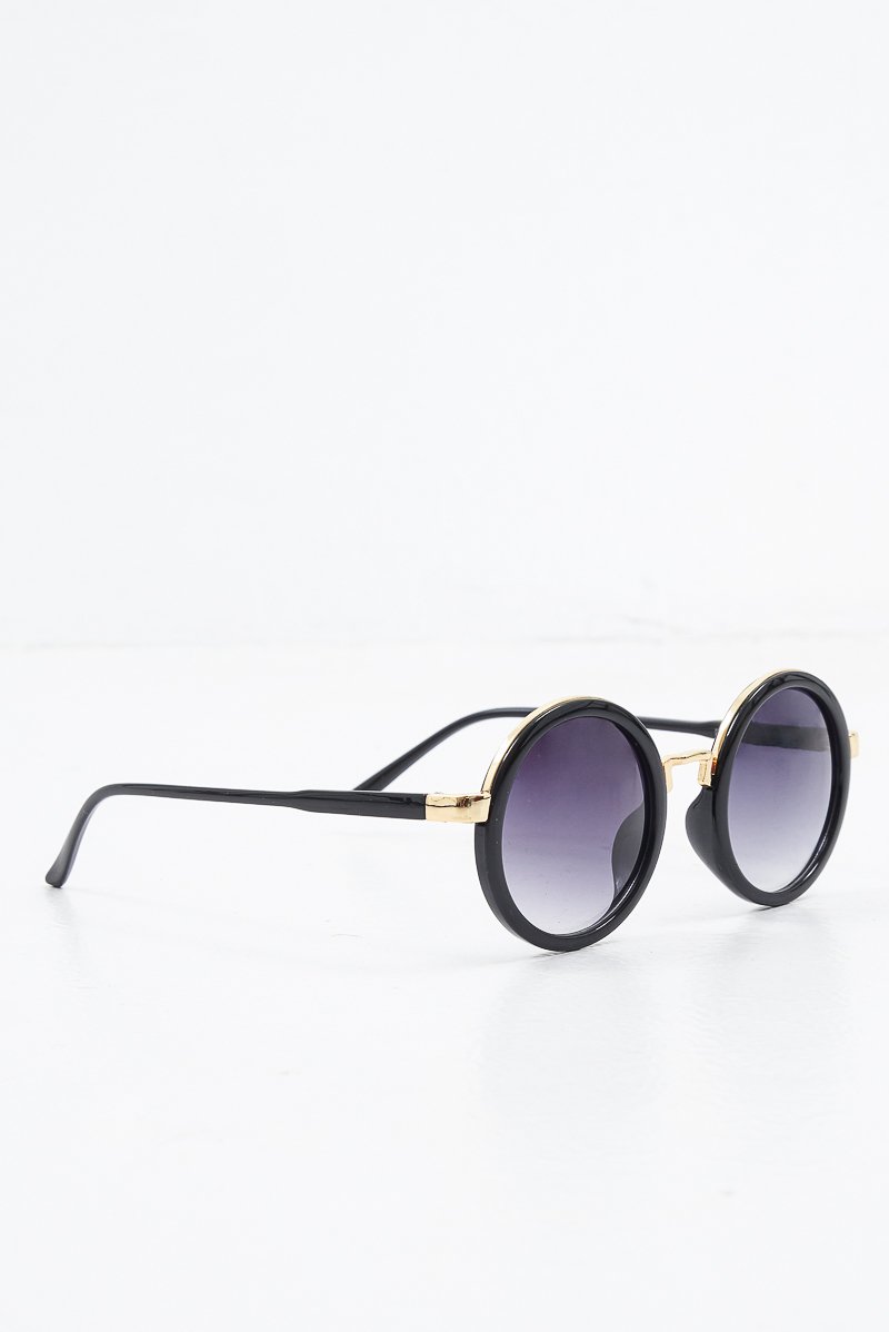 Black Gold Detail Round Frame Sunglasses - Ryen-Sunglasses