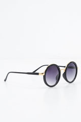 Black Gold Detail Round Frame Sunglasses - Ryen-Sunglasses