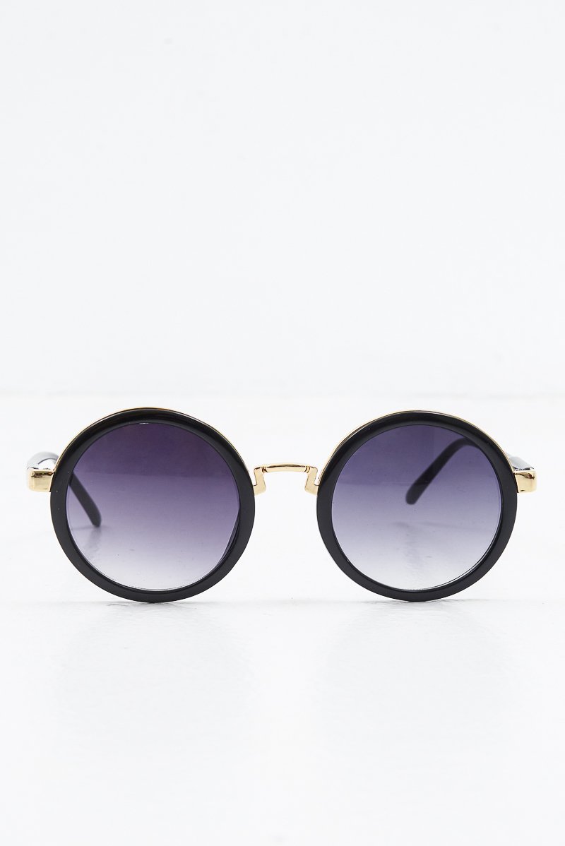 Black Gold Detail Round Frame Sunglasses - Ryen-Sunglasses