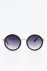 Black Gold Detail Round Frame Sunglasses - Ryen-Sunglasses