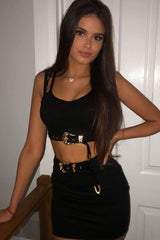 Black Gold Double Western Buckle Co-Ord - Aspyn-Co-ords