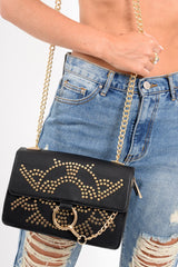Black Gold Embellished Chain Cross Body Bag - Embree-Bags