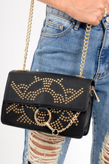 Black Gold Embellished Chain Cross Body Bag - Embree-Bags