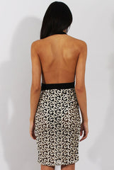 Black & Gold Embroidered Halter Neck Dress - Oona-Dresses