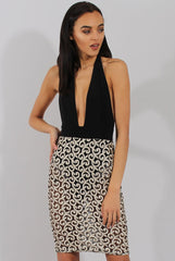 Black & Gold Embroidered Halter Neck Dress - Oona-Dresses