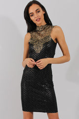 Black & Gold Embroidered Midi Dress - Freja-Dresses