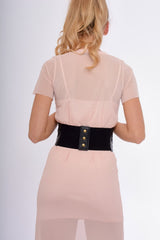 Black & Gold Eyelet Lace Up Corset Belt - Liberty-Corset Belts