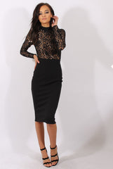 Black & Gold Floral Lace Midi Dress - Izzy-Dresses