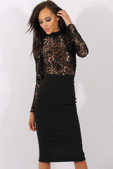 Black & Gold Floral Lace Midi Dress - Izzy-Dresses