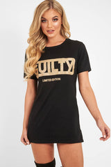Black Gold Glitter Guilty Slogan T-Shirt - Javonna-T-shirt