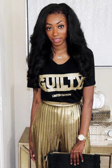 Black Gold Glitter Guilty Slogan T-Shirt - Javonna-T-shirt