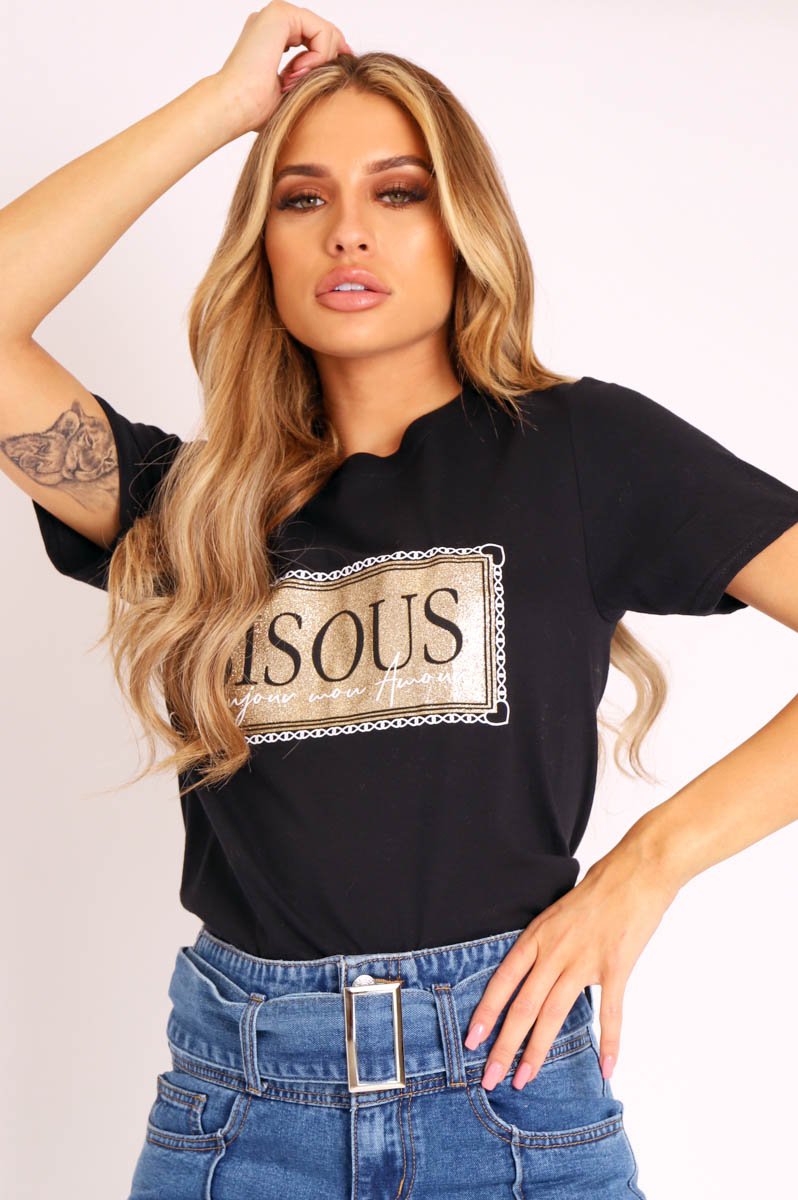 Black Gold Glitter Slogan T-shirt - Amma-T-shirt