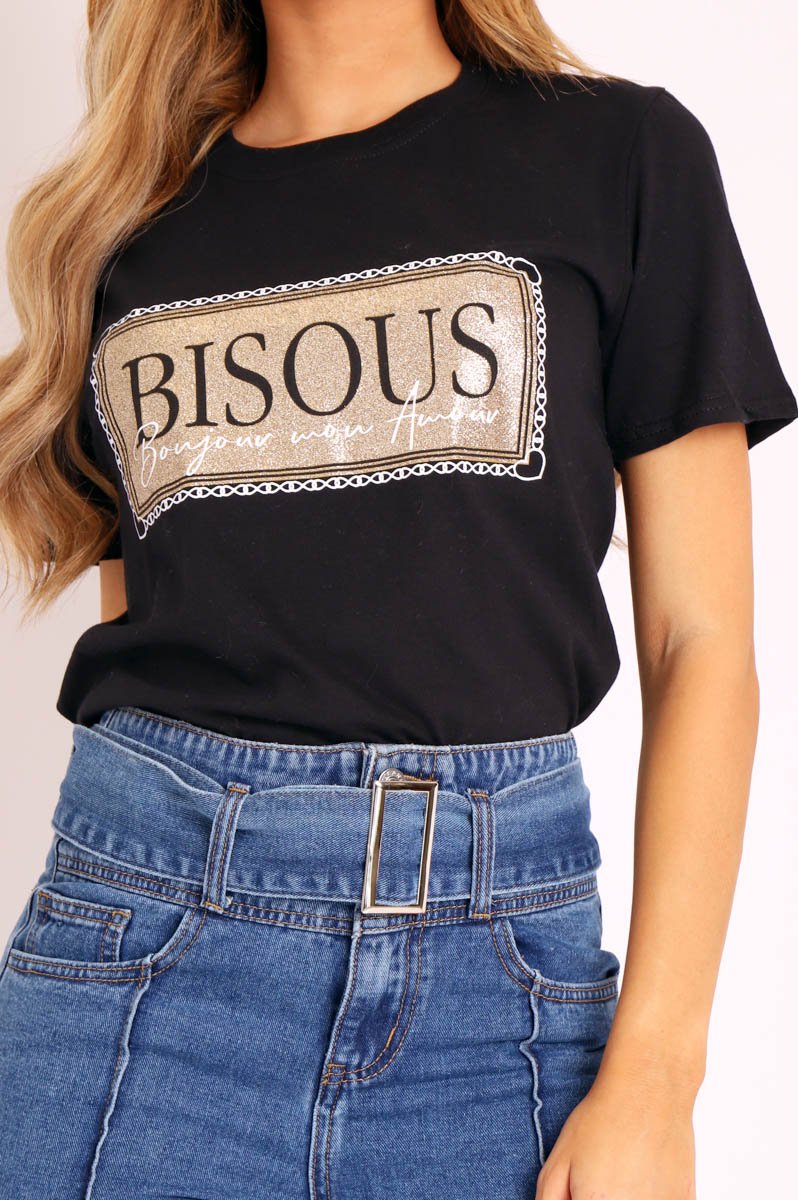 Black Gold Glitter Slogan T-shirt - Amma-T-shirt
