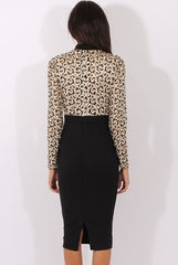 Black & Gold Mesh Top Embroidered Midi Dress - Louiza-Tops