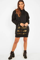 Black Gold New York Slogan Hoodie Dress - Sophira-Dresses