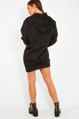 Black Gold New York Slogan Hoodie Dress - Sophira-Dresses