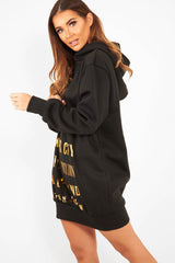Black Gold New York Slogan Hoodie Dress - Sophira-Dresses