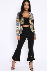 Black & Gold Scarf Print Blazer Jacket - Oscar-Jackets