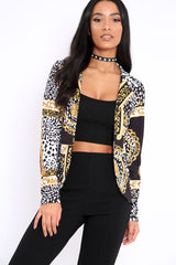 Black & Gold Scarf Print Blazer Jacket - Oscar-Jackets