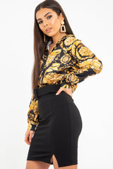 Black Gold Scarf Print Button Down Shirt - Khani-Shirts