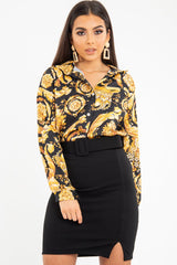 Black Gold Scarf Print Button Down Shirt - Khani-Shirts